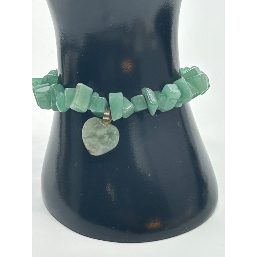 Jade Nugget with Heart Charm Bracelet & Sterling Silver Pearl Edged Clasp 7"